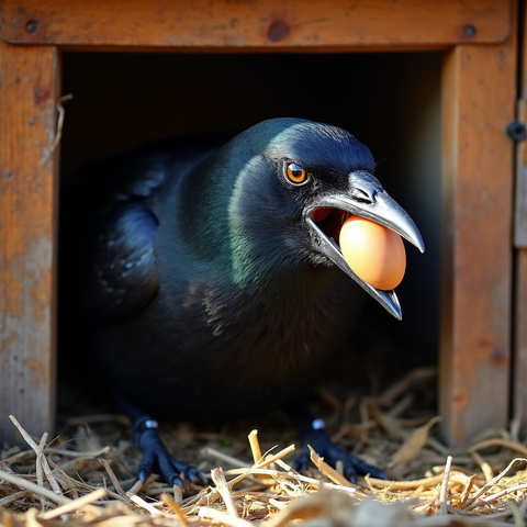 Crow with chicken egg