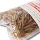 Package of insect larvae with a visible brand label on a white background