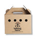 Small cardboard box for transporting chicks with 'talking hens' logo on a white background